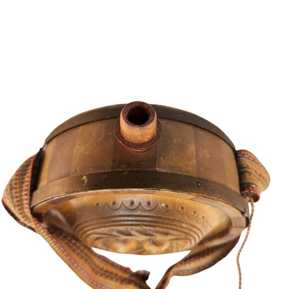 Handcrafted Wooden Water Canteen Decanter Flask Brass Feet Folk Art Barware Deco - Picture 11 of 12